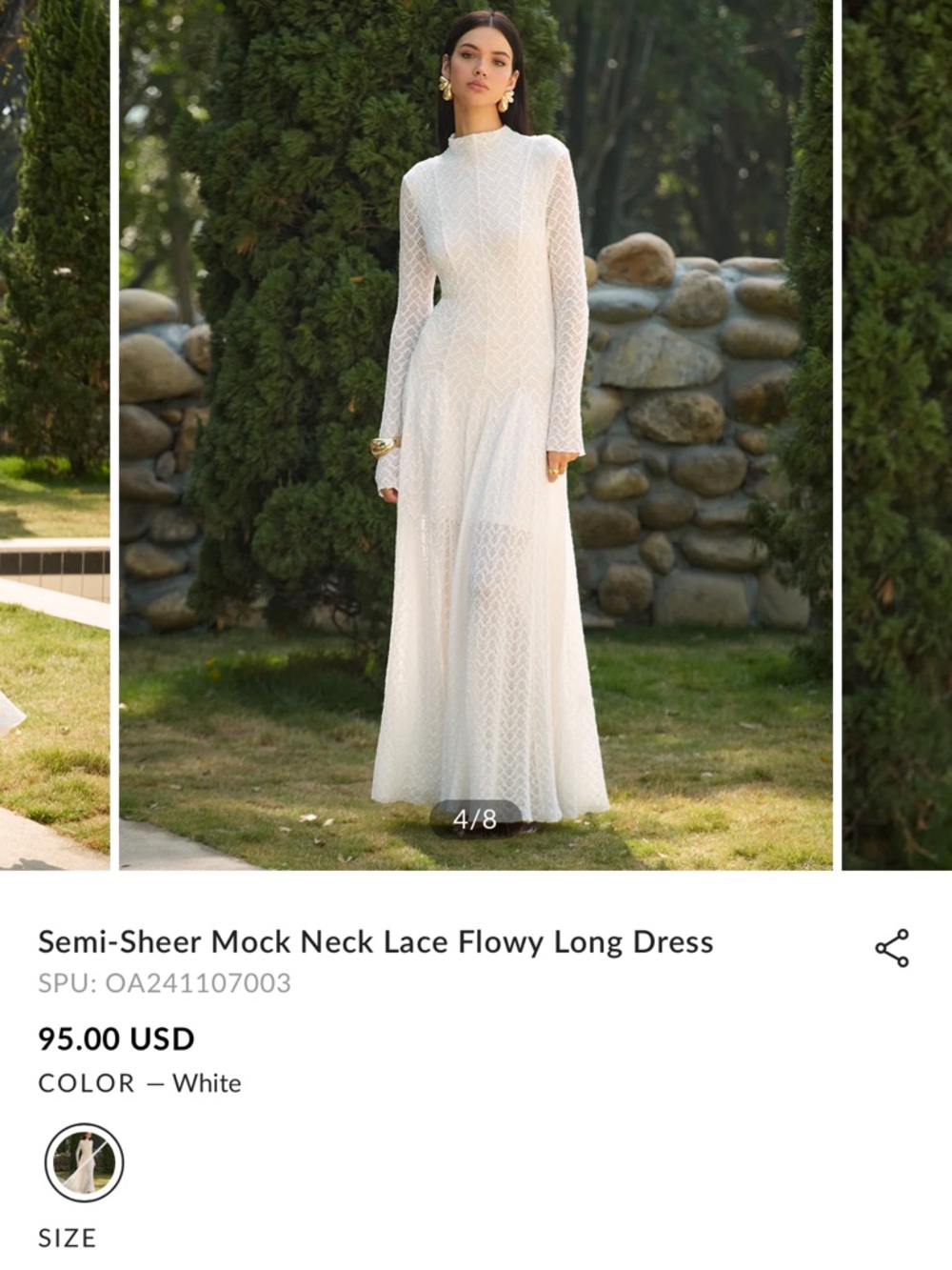 Commense Elegant White Lace Mock-Neck Long Sleeve Maxi Dress NWT - Picture 2 of 8